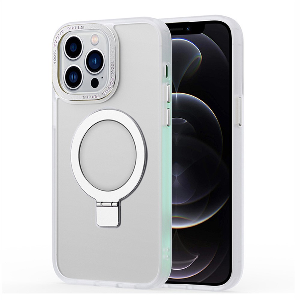 For iPhone 12 / 12 Pro Matte Phone Case Compatible with MagSafe TPU+PC Kickstand Magnetic Cover - White