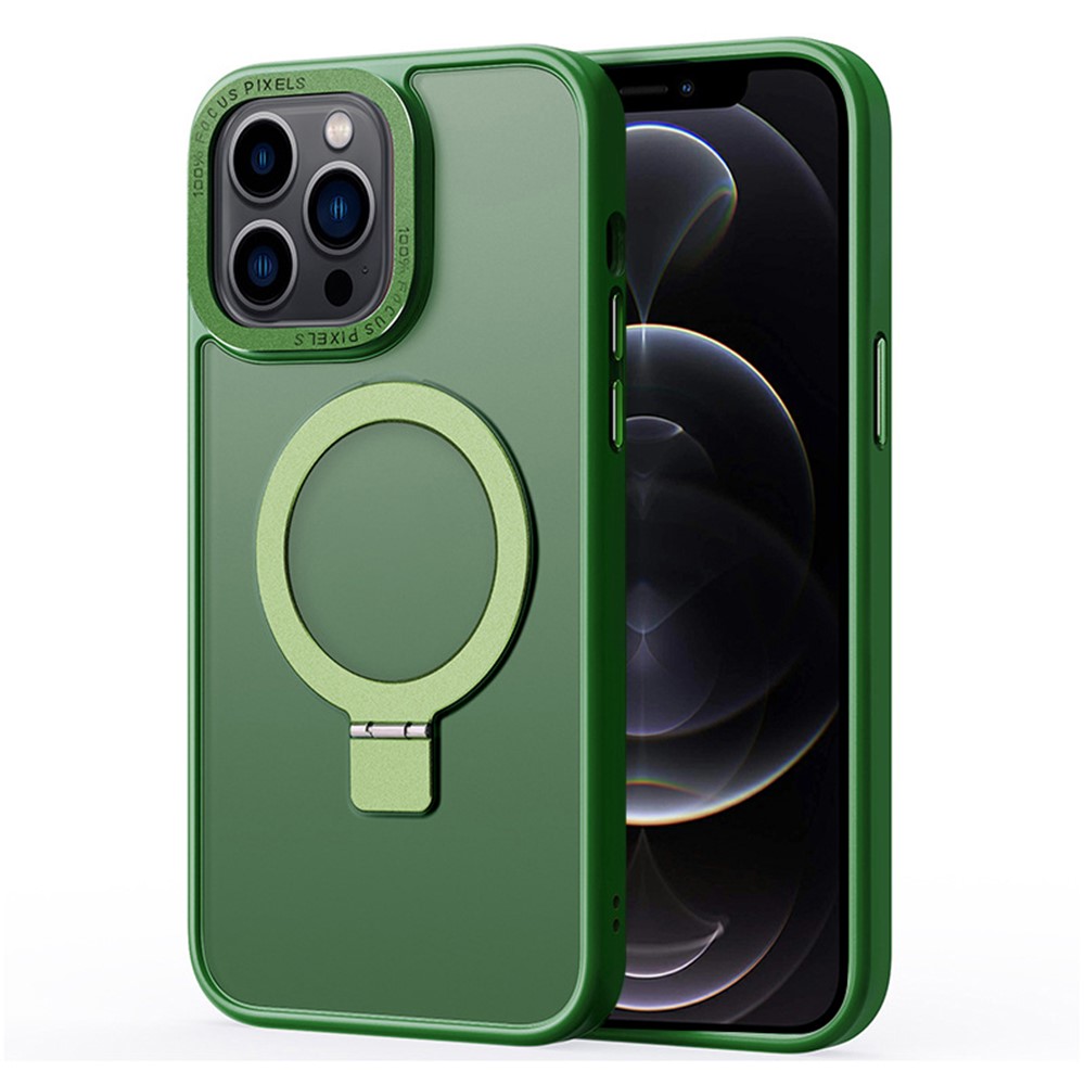 For iPhone 12 / 12 Pro Matte Phone Case Compatible with MagSafe TPU+PC Kickstand Magnetic Cover - Green