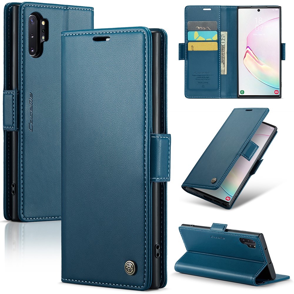For Samsung Galaxy Note 10 Plus 4G Leather Case CASEME 023 RFID Blocking 3 Card Slot Mobile Cover - Blue