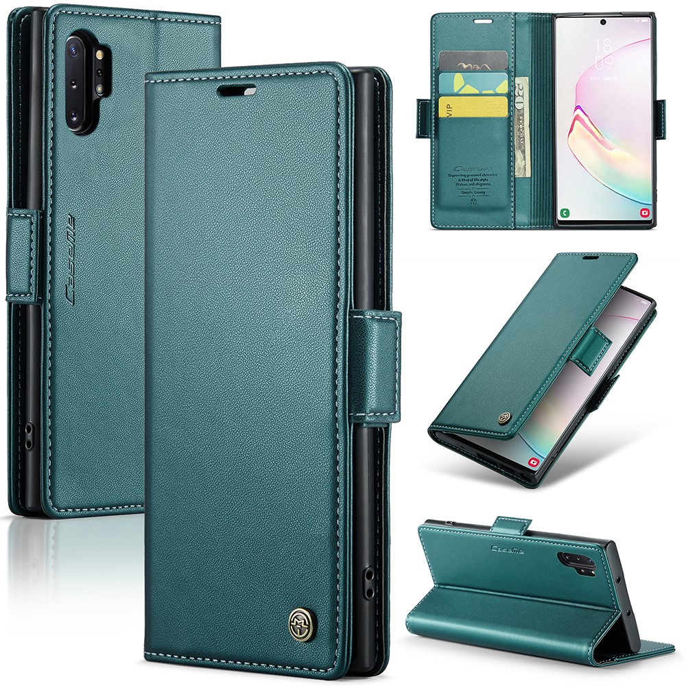 For Samsung Galaxy Note 10 Plus 4G Leather Case CASEME 023 RFID Blocking 3 Card Slot Mobile Cover - Green