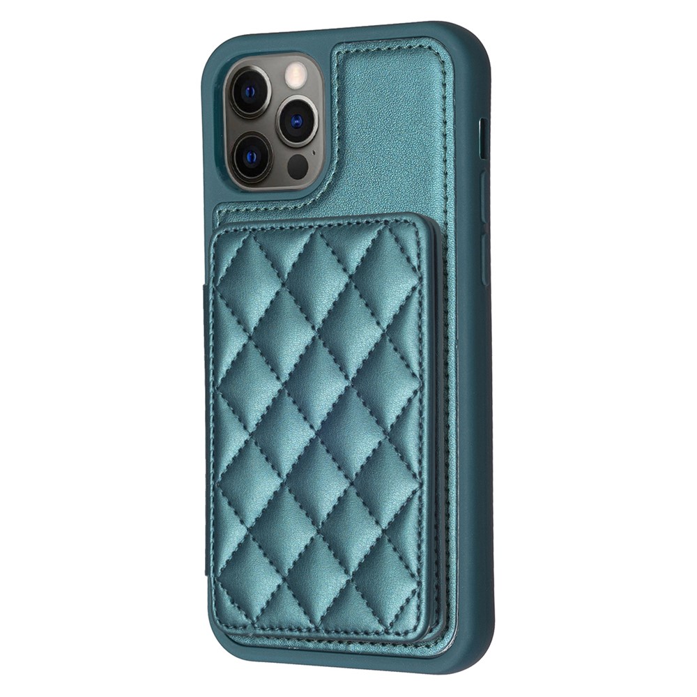 BF25 For iPhone 12 / 12 Pro Kickstand Phone Case Leather Coated TPU Cover with Card Slots Design - Green
