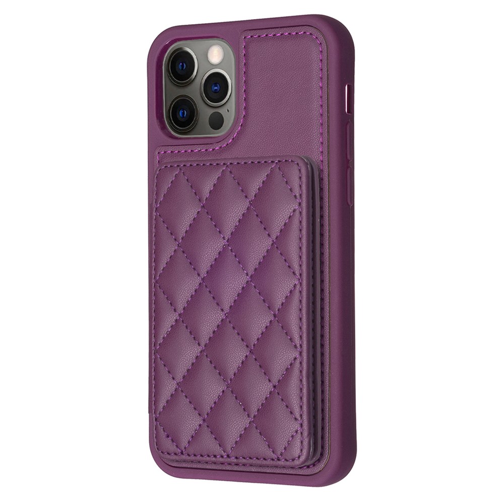 BF25 For iPhone 12 / 12 Pro Kickstand Phone Case Leather Coated TPU Cover with Card Slots Design - Dark Purple