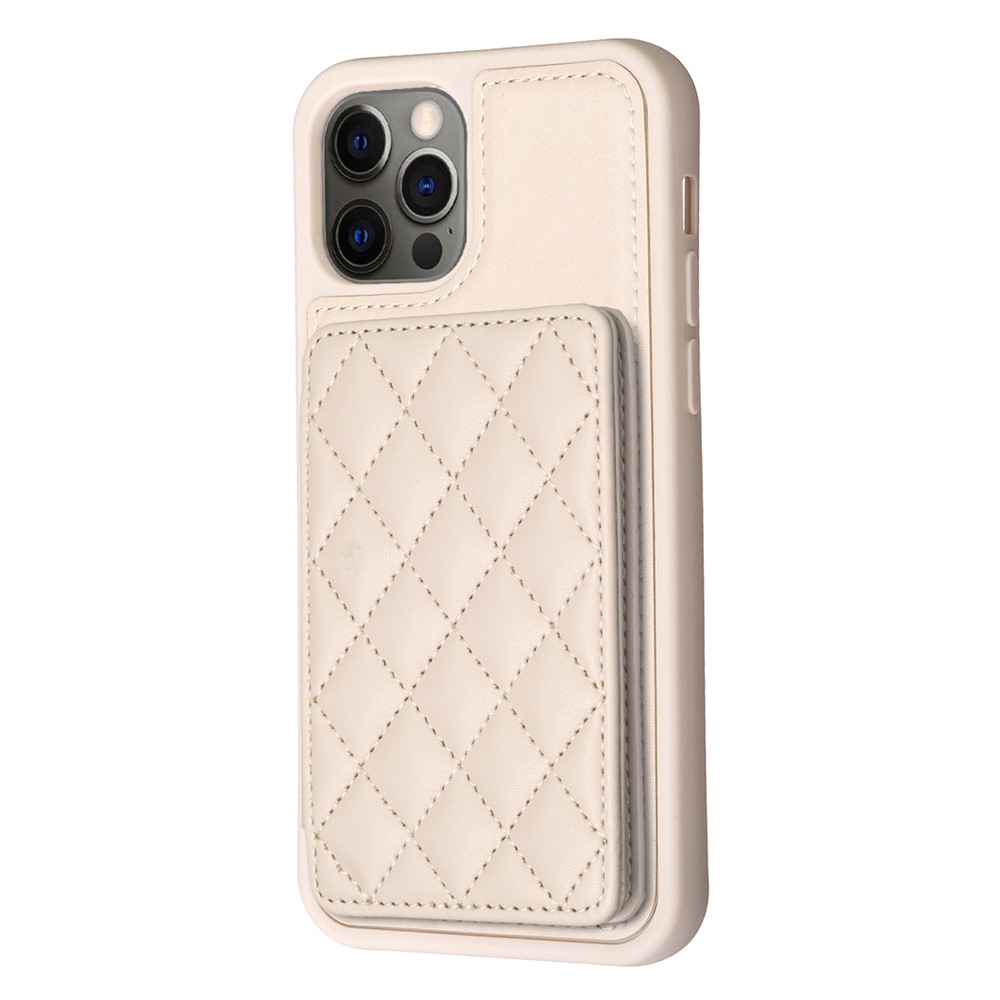 BF25 For iPhone 12 / 12 Pro Kickstand Phone Case Leather Coated TPU Cover with Card Slots Design - Beige