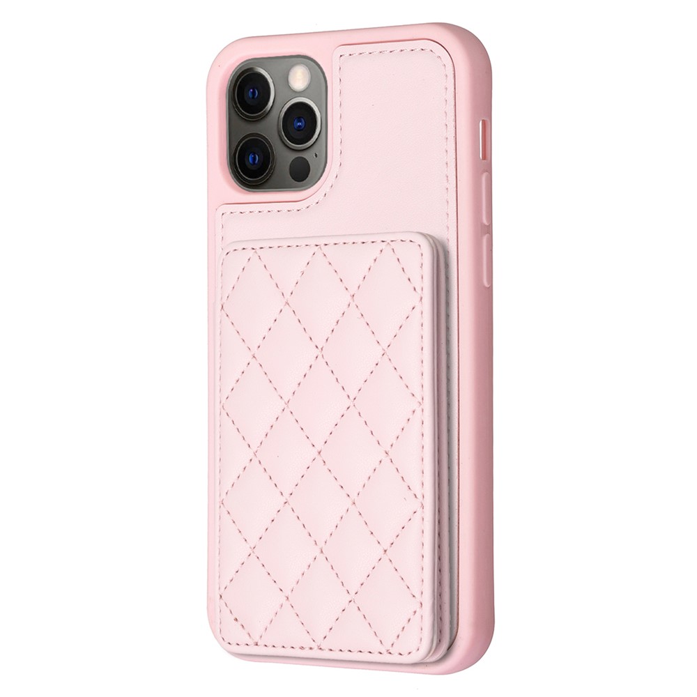 BF25 For iPhone 12 / 12 Pro Kickstand Phone Case Leather Coated TPU Cover with Card Slots Design - Pink