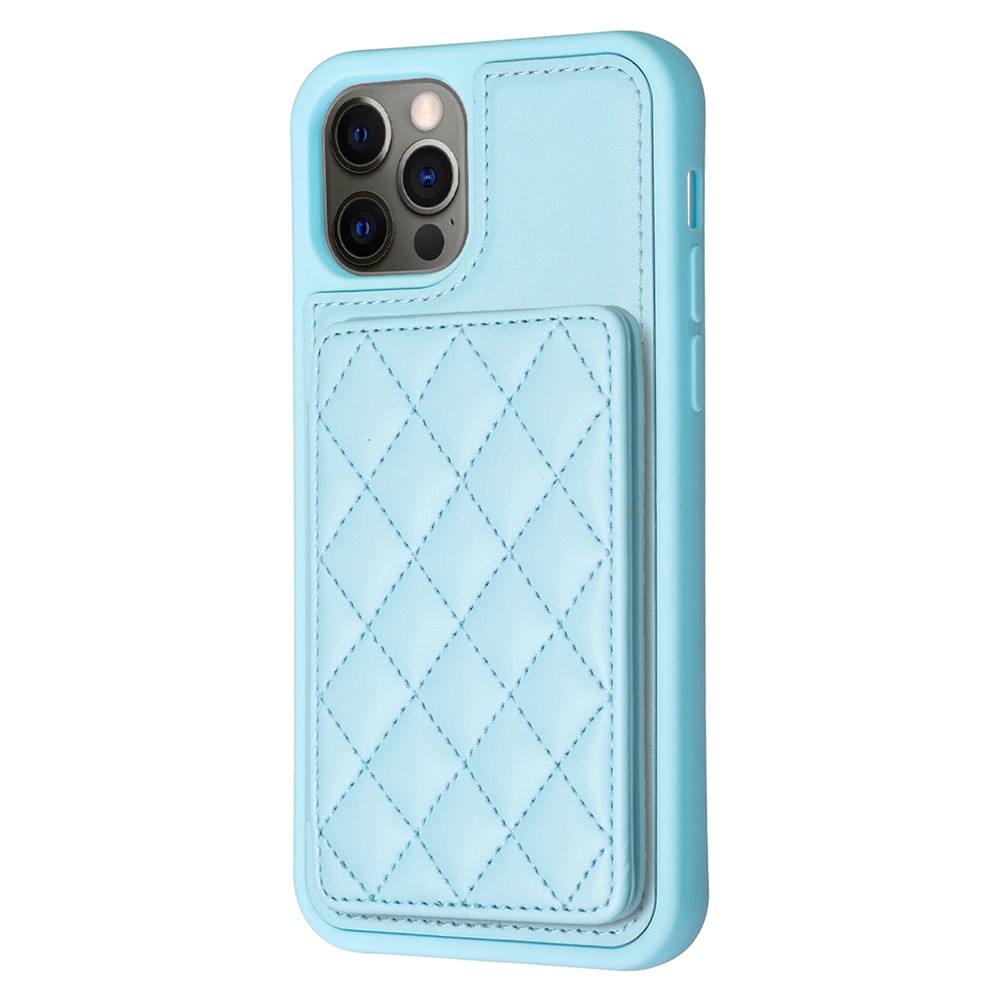 BF25 For iPhone 12 / 12 Pro Kickstand Phone Case Leather Coated TPU Cover with Card Slots Design - Blue
