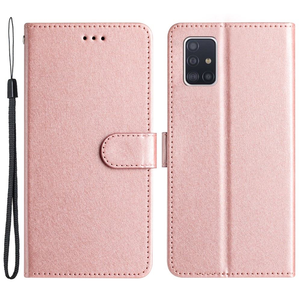 For Samsung Galaxy A71 4G SM-A715 Scratch Proof Leather Phone Wallet Stand Cover Silk Texture Case - Rose Gold