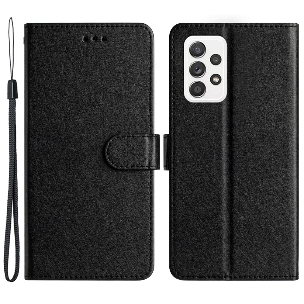Phone Wallet for Samsung Galaxy A32 4G (EU Version) Silk Texture Fall Proof PU Leather Stand Cover Flip Case - Black