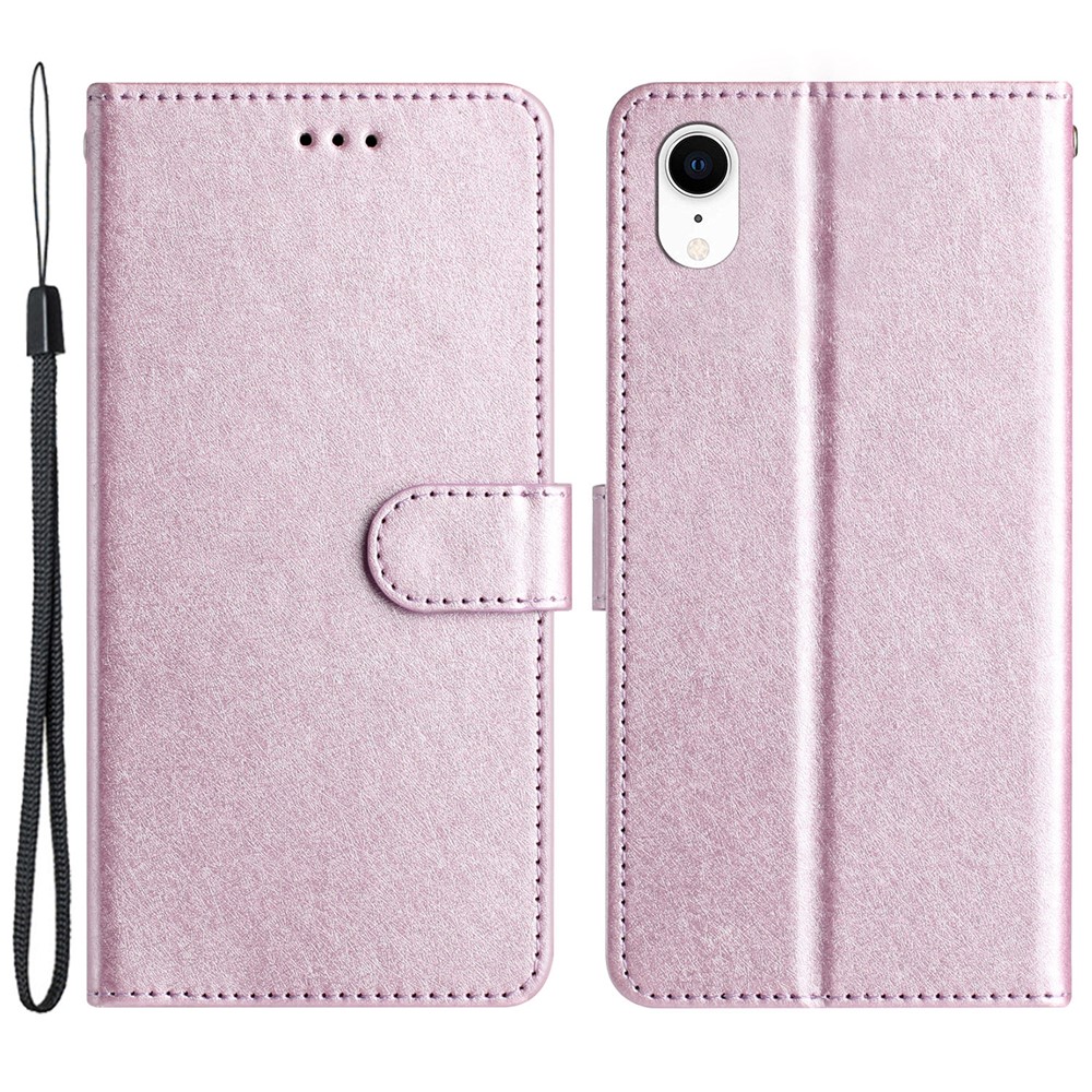 Wallet Case for iPhone XR 6.1 inch Silk Texture PU Leather Phone Stand Cover with Wrist Strap - Light Purple