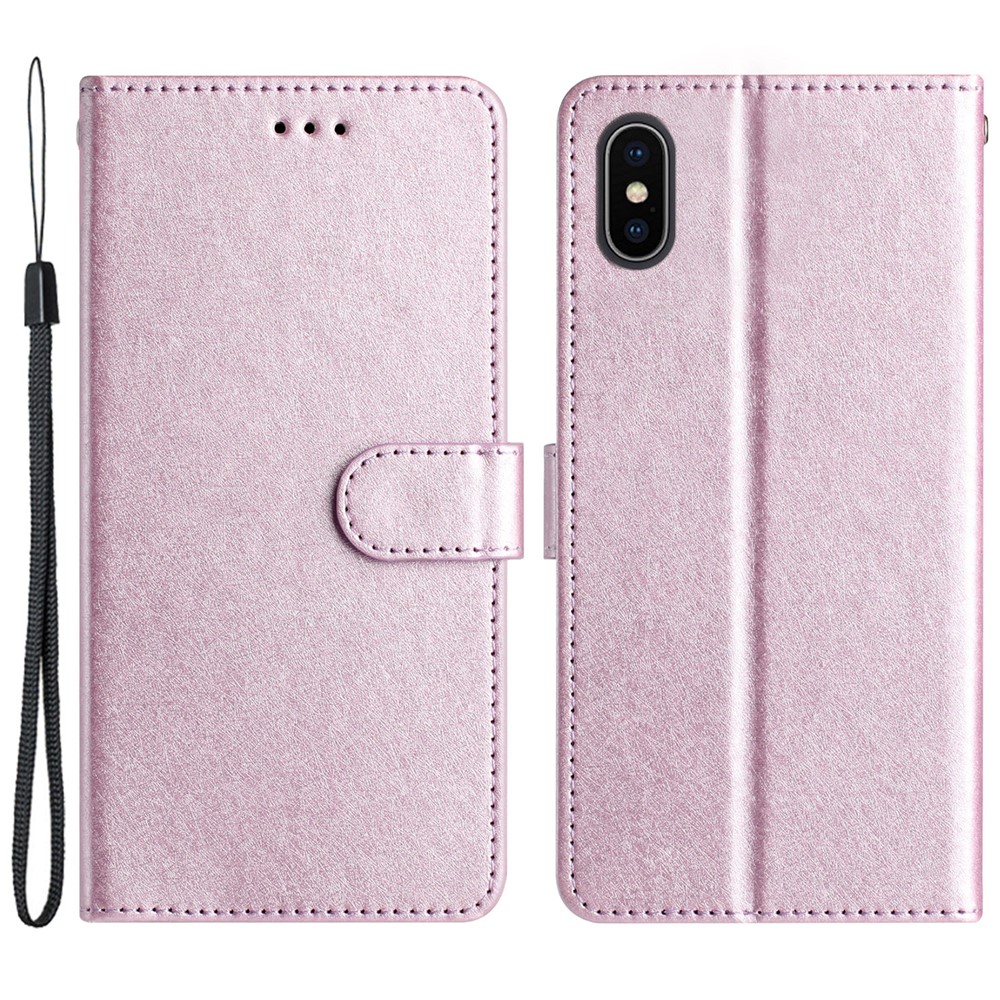 Shockproof Case for iPhone XS Max 6.5 inch Silk Texture Wallet Phone Stand PU Leather Cover with Wrist Strap - Light Purple