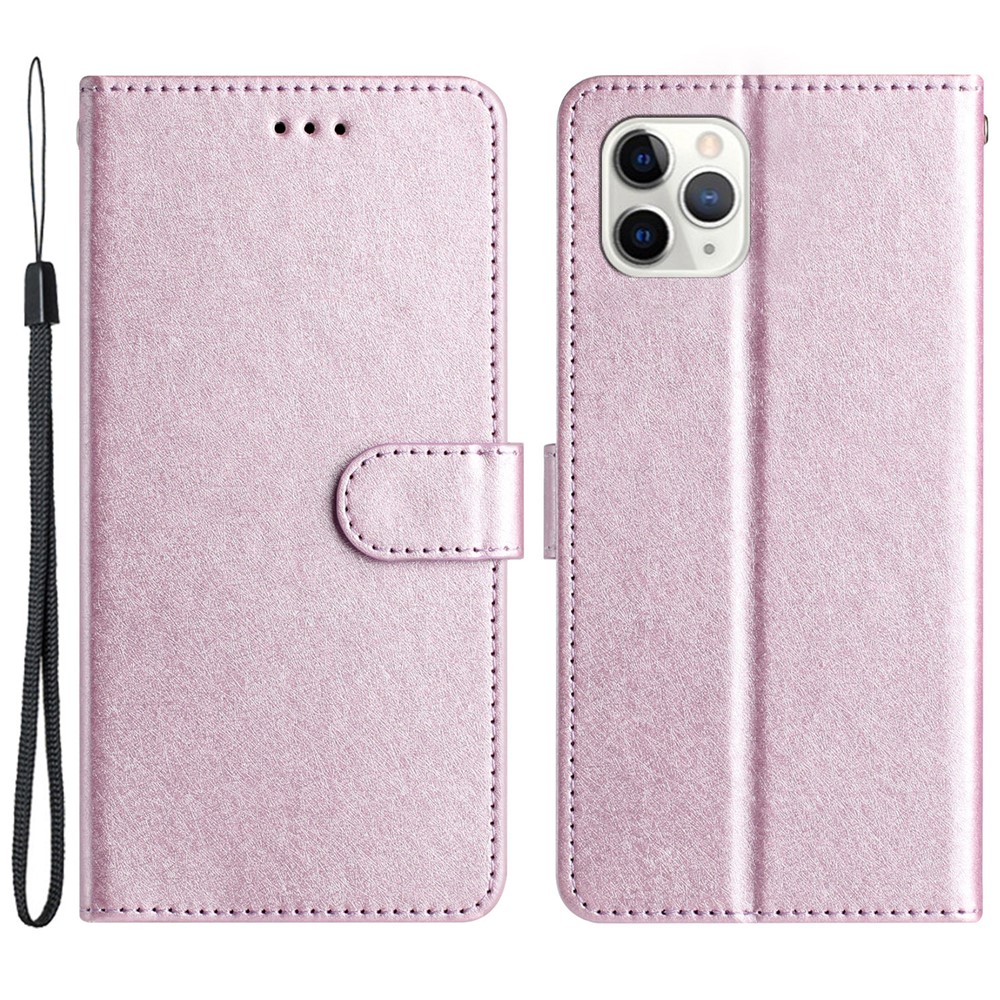 Flip Case for iPhone 11 Pro Max Silk Texture PU Leather Wallet Phone Foldable Stand Cover with Wrist Strap - Light Purple