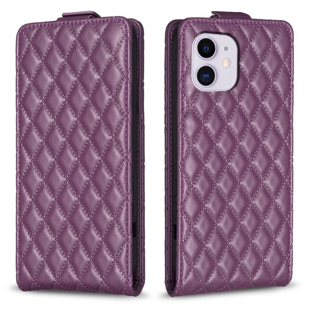 BF30 Phone Case for iPhone 11 Imprinted Leather Vertical Flip Card Holder Foldable Stand Cover - Dark Purple