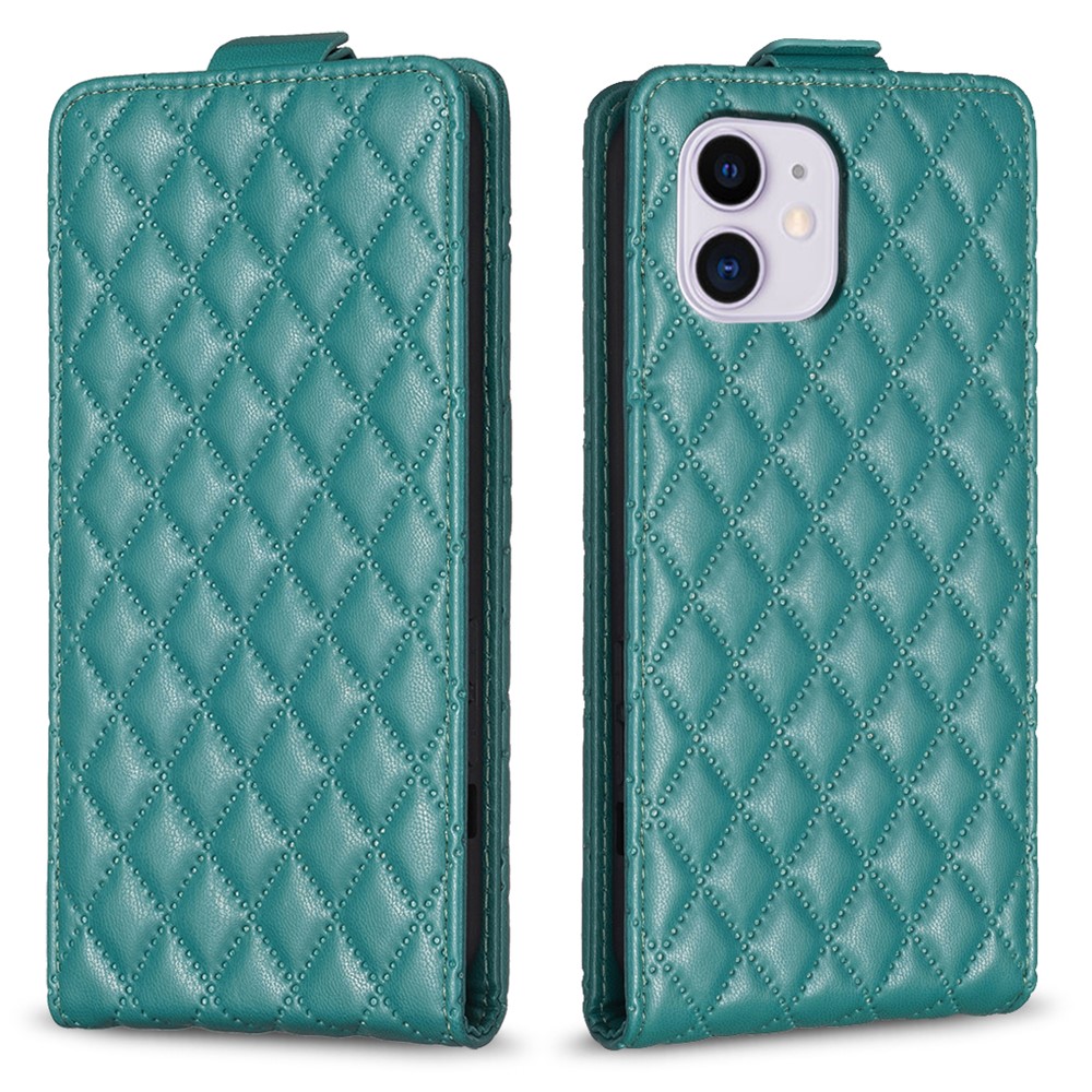 BF30 Phone Case for iPhone 11 Imprinted Leather Vertical Flip Card Holder Foldable Stand Cover - Green