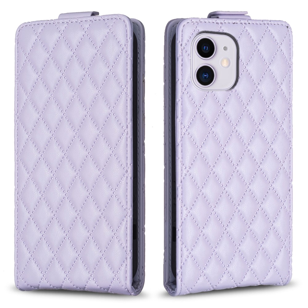 BF30 Phone Case for iPhone 11 Imprinted Leather Vertical Flip Card Holder Foldable Stand Cover - Purple