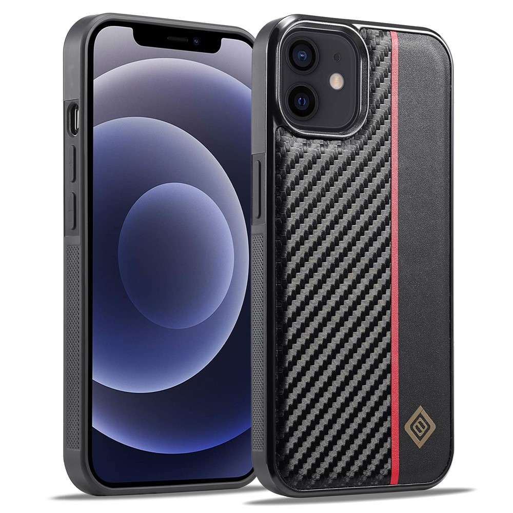LC.IMEEKE For iPhone 12 mini PU Leather Coated TPU+EVA Phone Case Shock Absorption Carbon Fiber Texture Cover