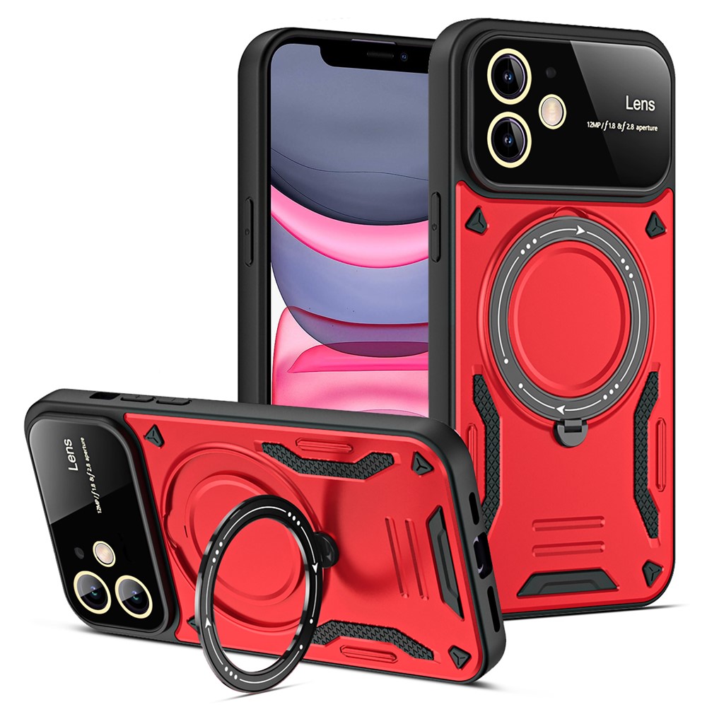Scratch Resistant Case for iPhone 11 Compatible with MagSafe PC+TPU Kickstand Phone Cover - Red