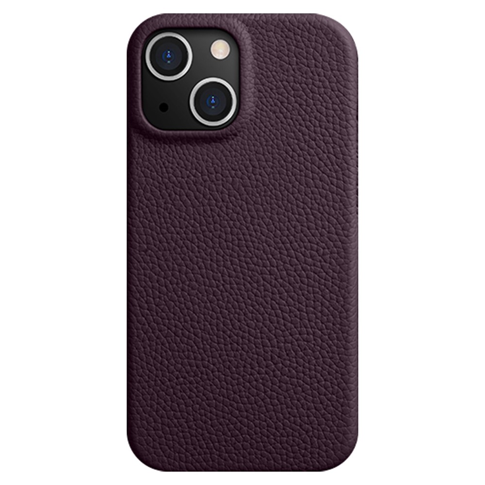 MELKCO For iPhone 14 Plus Genuine Cow Leather Coated PC Cover Protective Phone Case Compatible with MagSafe - Purple