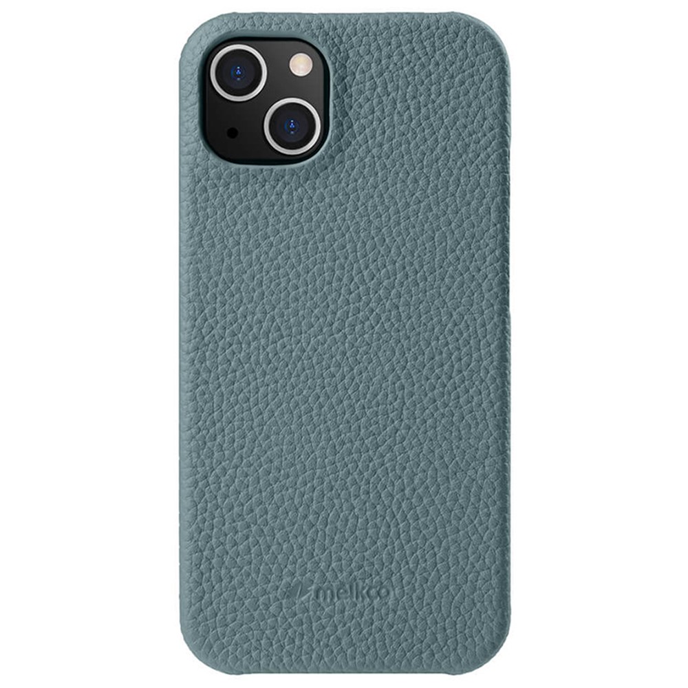 MELKCO For iPhone 13 mini 5.4 inch Protective Case Genuine Cow Leather Coated PC Phone Cover - Linen Blue