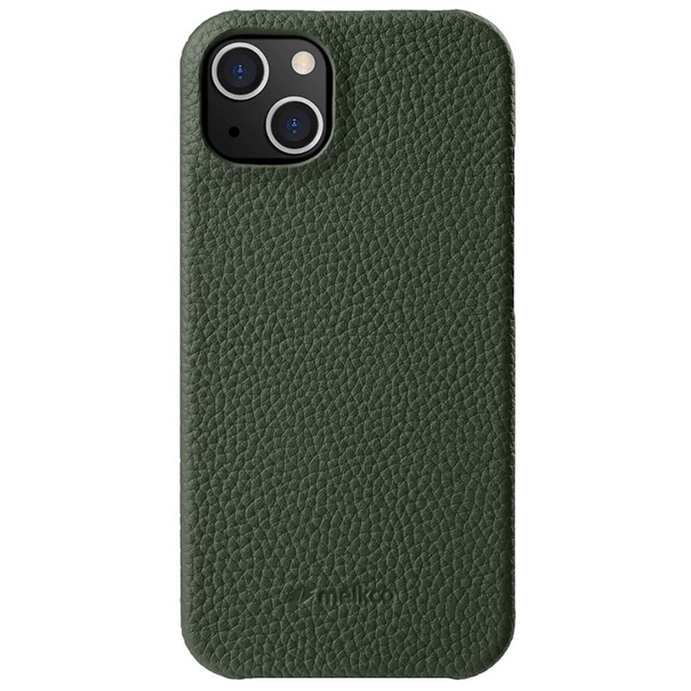 MELKCO For iPhone 13 mini 5.4 inch Protective Case Genuine Cow Leather Coated PC Phone Cover - Dark Green