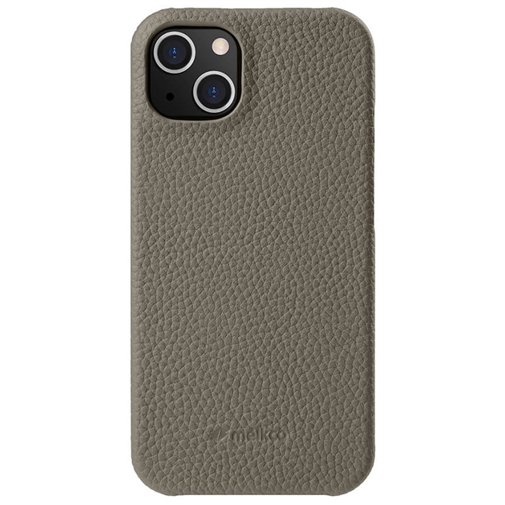 MELKCO For iPhone 13 mini 5.4 inch Protective Case Genuine Cow Leather Coated PC Phone Cover - Grey