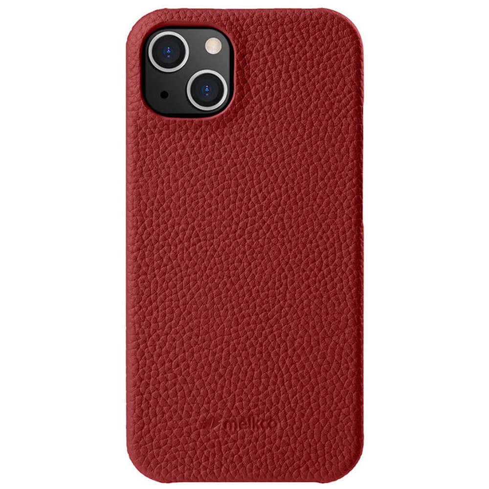 MELKCO For iPhone 13 mini 5.4 inch Protective Case Genuine Cow Leather Coated PC Phone Cover - Red