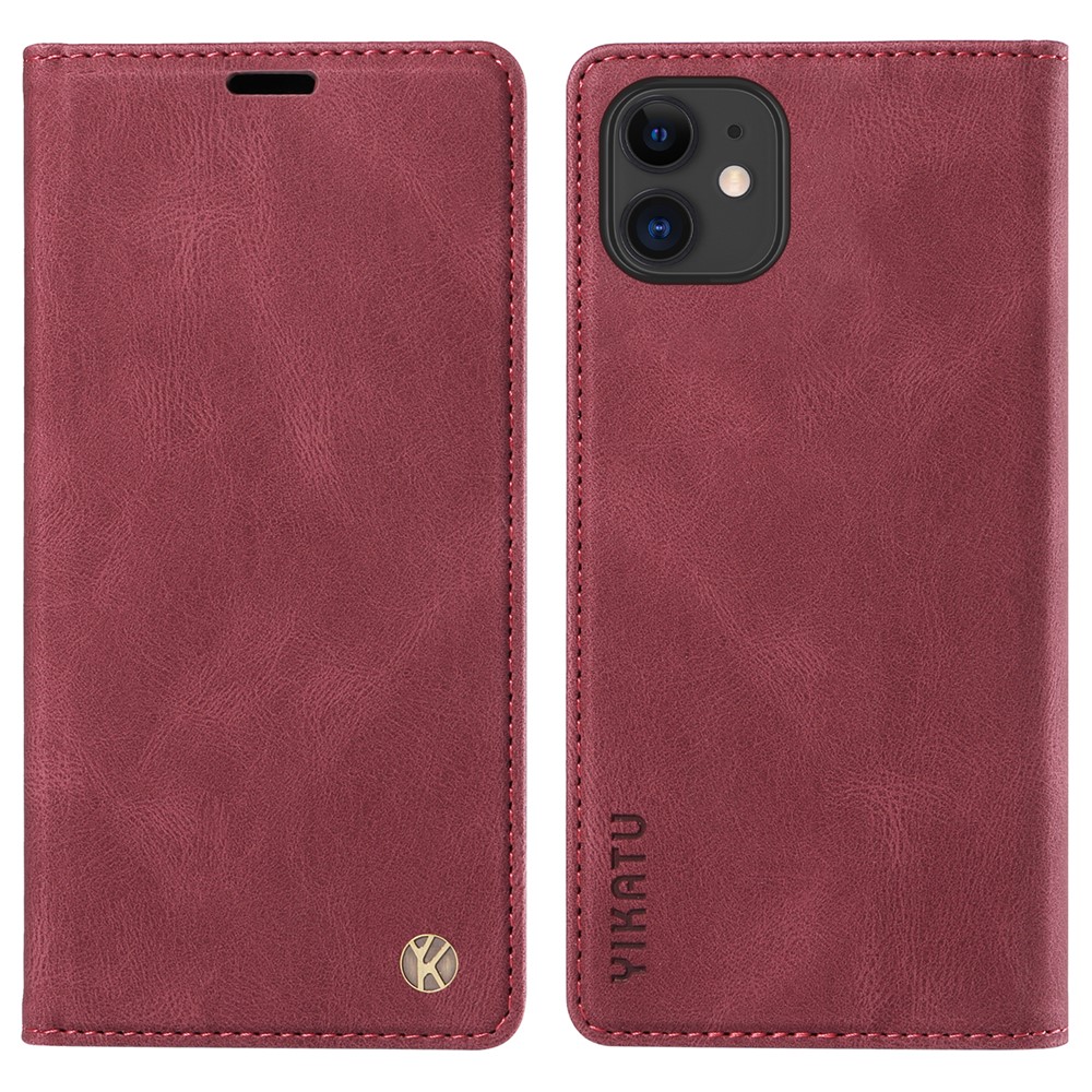 YIKATU YK-004 For iPhone 11 Skin-touch Flip Wallet Stand Cover Anti-fall Leather Phone Case - Wine Red