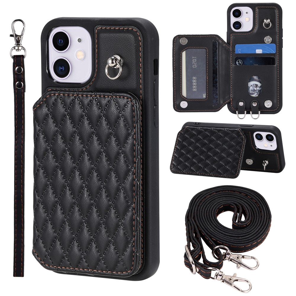 Style 008 Shockproof Case for iPhone 11 RFID Blocking Anti-Drop PU+TPU Phone Cover with Straps - Black