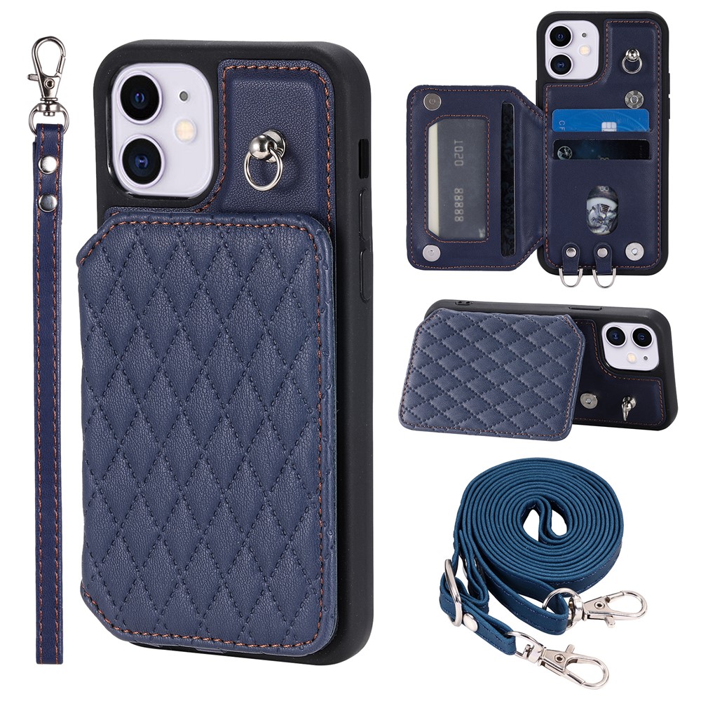 Style 008 Shockproof Case for iPhone 11 RFID Blocking Anti-Drop PU+TPU Phone Cover with Straps - Blue