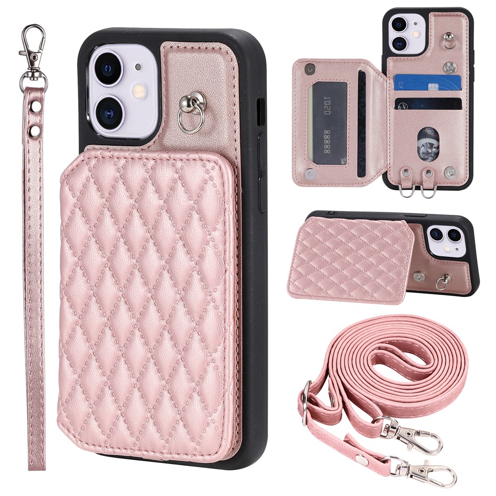 Style 008 Shockproof Case for iPhone 11 RFID Blocking Anti-Drop PU+TPU Phone Cover with Straps - Rose Gold
