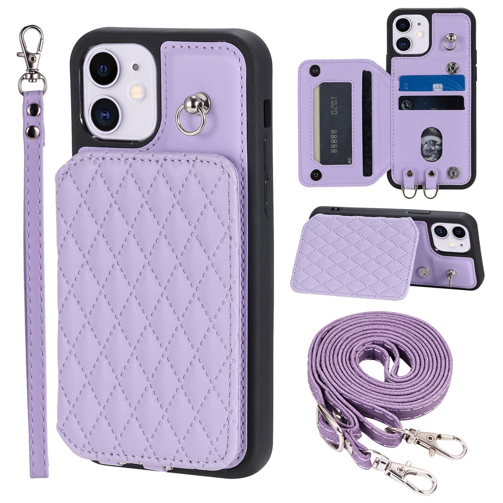 Style 008 Shockproof Case for iPhone 11 RFID Blocking Anti-Drop PU+TPU Phone Cover with Straps - Purple