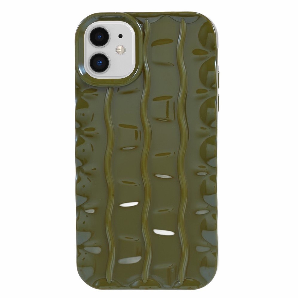 For iPhone 11 TPU Phone Case 3D Striped Pattern Design Shockproof Phone Cover - Avocado Green