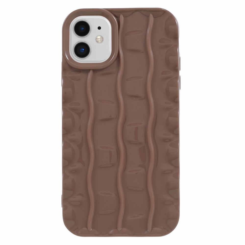 For iPhone 11 TPU Phone Case 3D Striped Pattern Design Shockproof Phone Cover - Brown