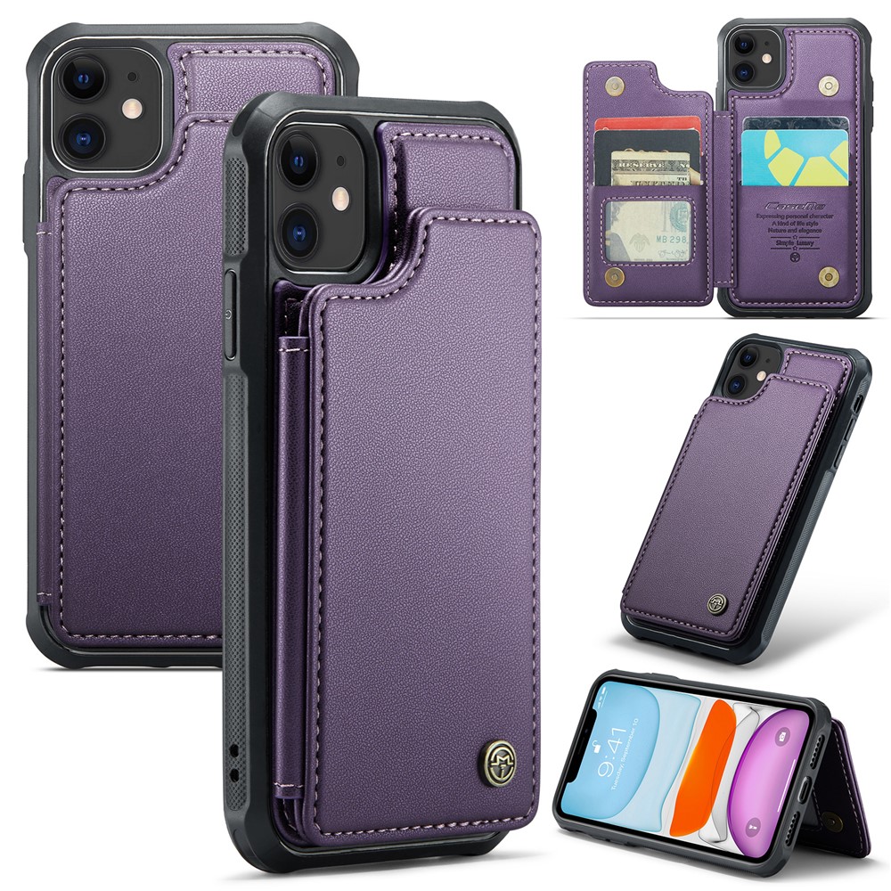 For iPhone 11 Phone Case CASEME C22 Leather Back Cover with RFID Blocking Card Slots - Purple