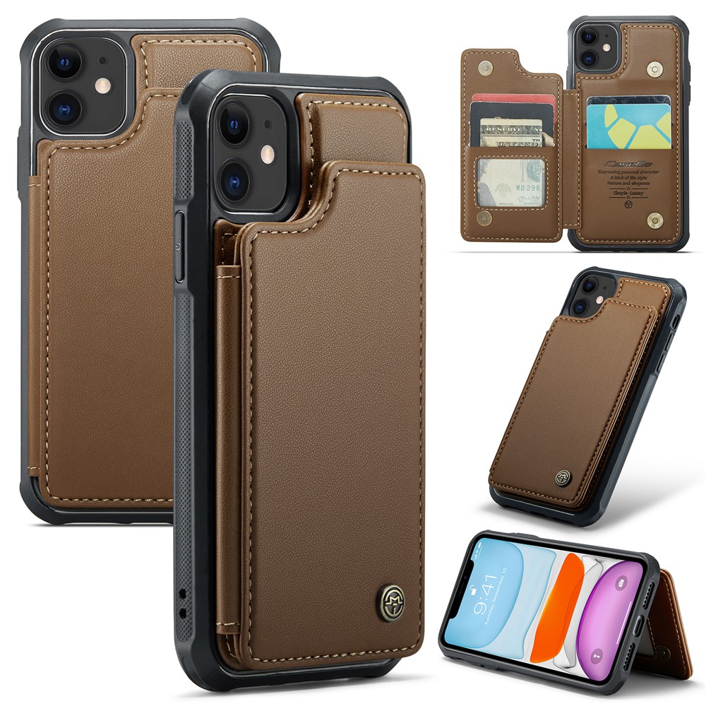 For iPhone 11 Phone Case CASEME C22 Leather Back Cover with RFID Blocking Card Slots - Brown