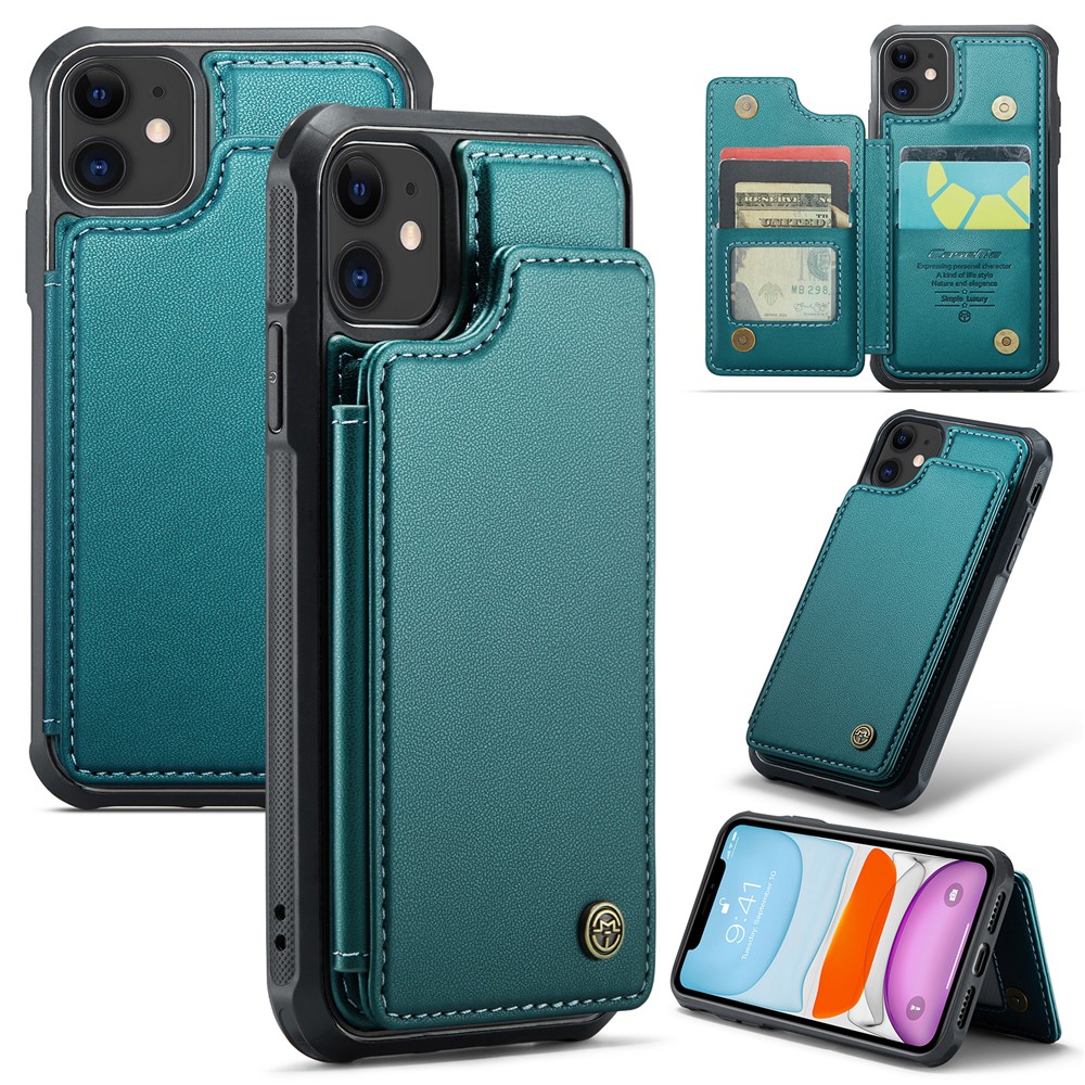 For iPhone 11 Phone Case CASEME C22 Leather Back Cover with RFID Blocking Card Slots - Green