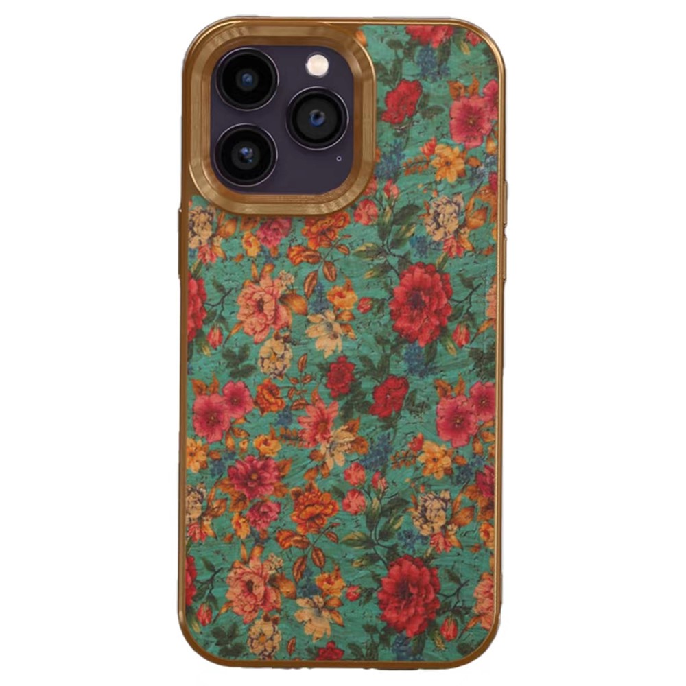 Flower Pattern Series for iPhone 12 / 12 Pro Electroplating Phone Case PU Leather Coated TPU+PC Cover - Blue
