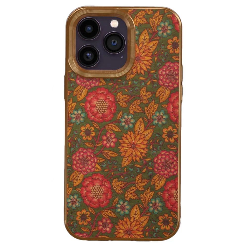 Flower Pattern Series for iPhone 12 / 12 Pro Electroplating Phone Case PU Leather Coated TPU+PC Cover - Green