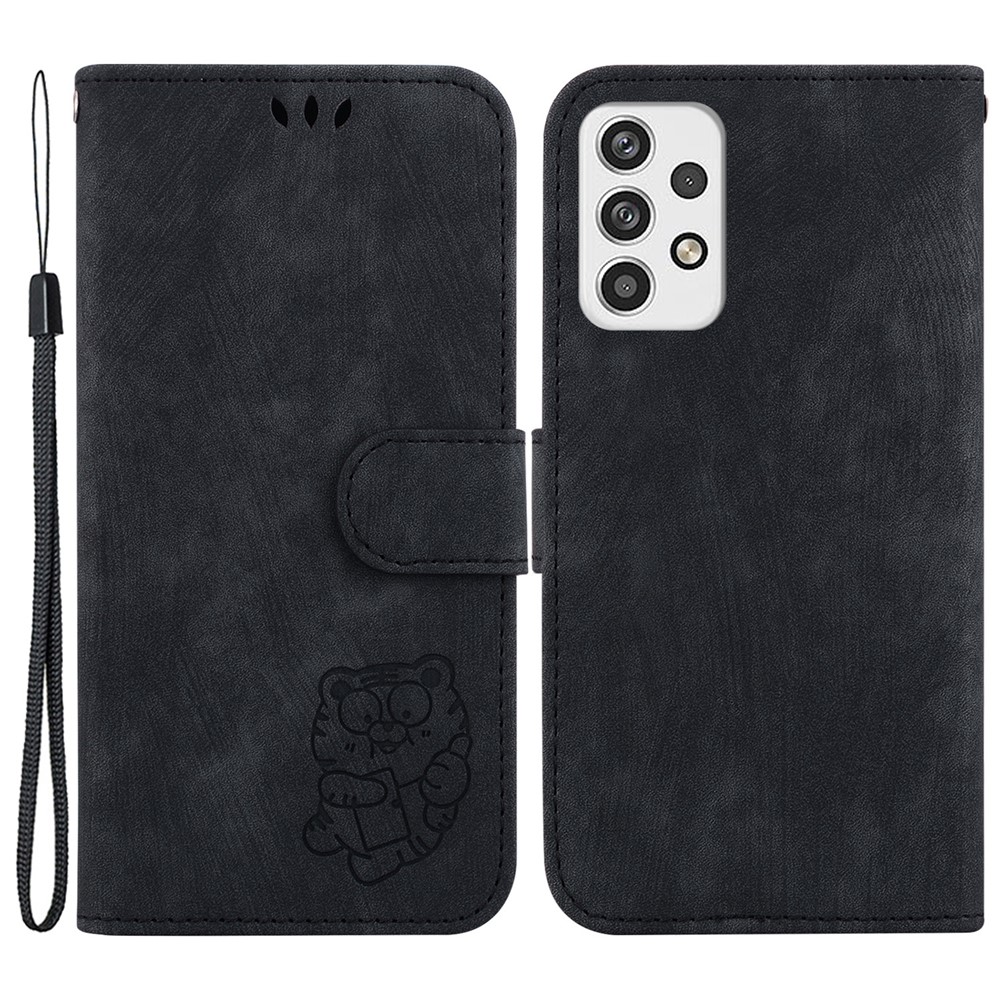 For Samsung Galaxy A73 5G Tiger Pattern Imprinted PU Leather Wallet Phone Cover Flip Stand Case - Black