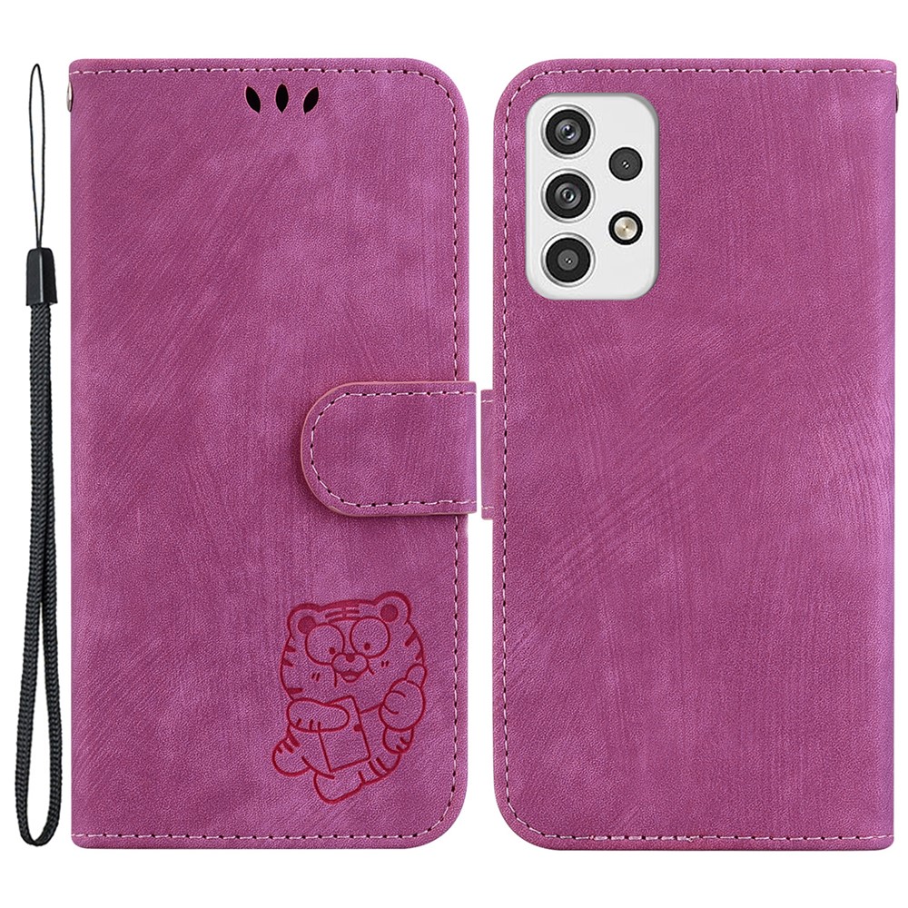For Samsung Galaxy A73 5G Tiger Pattern Imprinted PU Leather Wallet Phone Cover Flip Stand Case - Rose