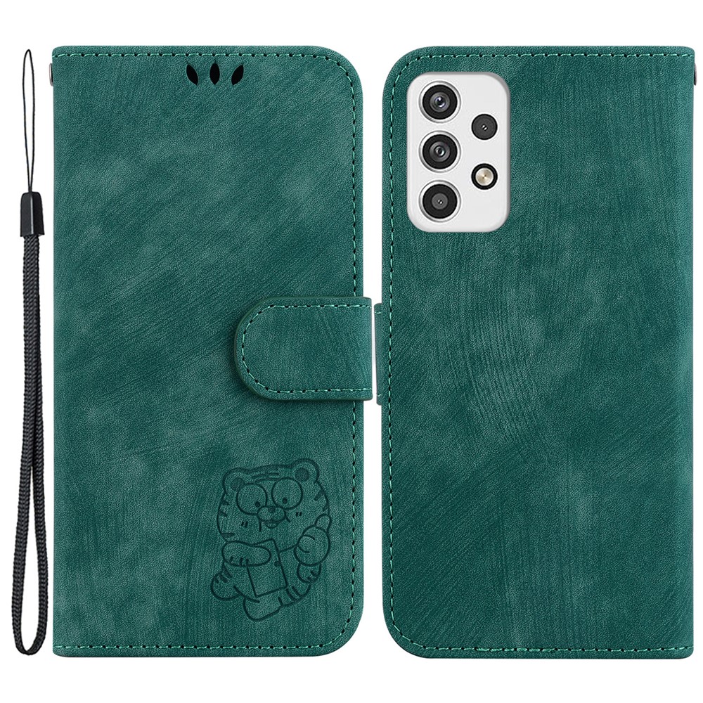For Samsung Galaxy A73 5G Tiger Pattern Imprinted PU Leather Wallet Phone Cover Flip Stand Case - Green