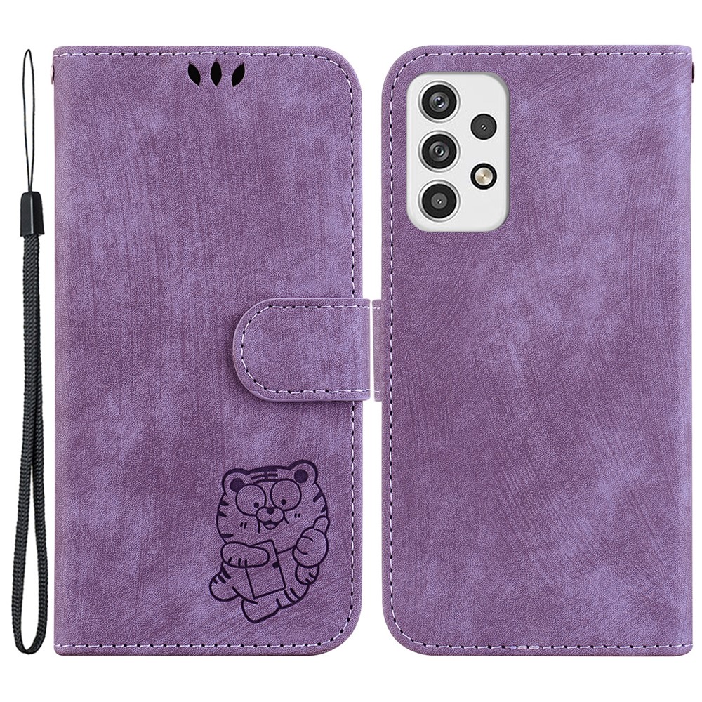 For Samsung Galaxy A73 5G Tiger Pattern Imprinted PU Leather Wallet Phone Cover Flip Stand Case - Purple