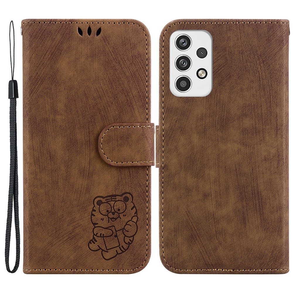 For Samsung Galaxy A73 5G Tiger Pattern Imprinted PU Leather Wallet Phone Cover Flip Stand Case - Brown