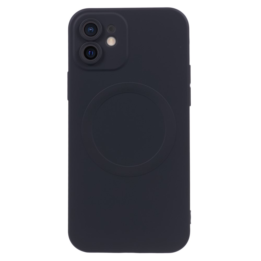 For iPhone 12 Magnetic Phone Case with Camera Lens Protector Compatible with MagSafe Liquid Silicone Protective Cover - Black