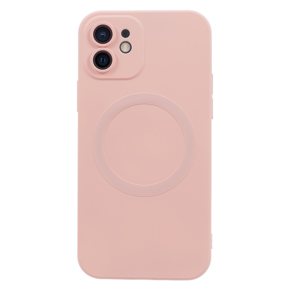 For iPhone 12 Magnetic Phone Case with Camera Lens Protector Compatible with MagSafe Liquid Silicone Protective Cover - Light Pink