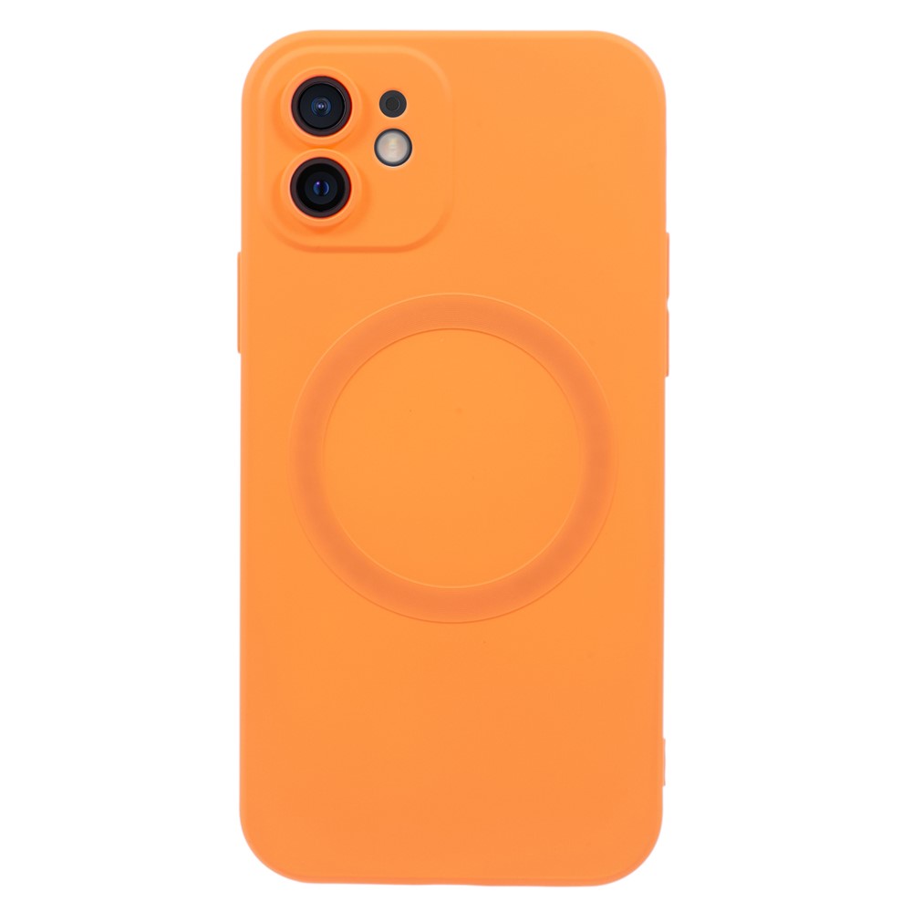 For iPhone 12 Magnetic Phone Case with Camera Lens Protector Compatible with MagSafe Liquid Silicone Protective Cover - Orange