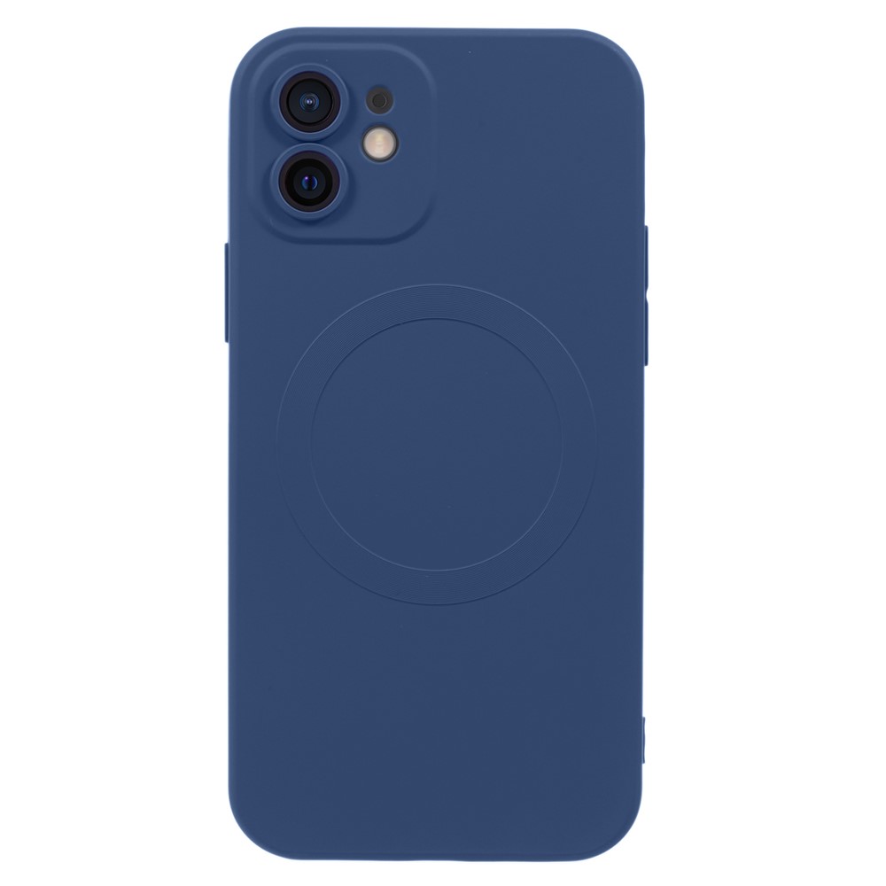 For iPhone 12 Magnetic Phone Case with Camera Lens Protector Compatible with MagSafe Liquid Silicone Protective Cover - Midnight Blue