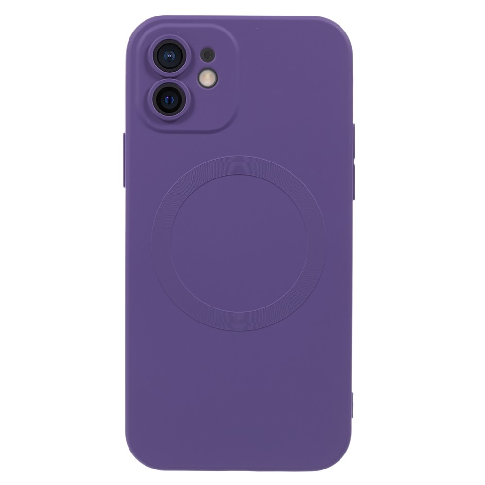 For iPhone 12 Magnetic Phone Case with Camera Lens Protector Compatible with MagSafe Liquid Silicone Protective Cover - Dark Purple