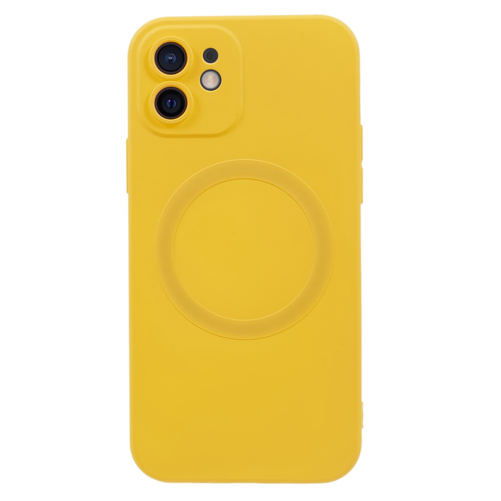 For iPhone 12 Magnetic Phone Case with Camera Lens Protector Compatible with MagSafe Liquid Silicone Protective Cover - Yellow