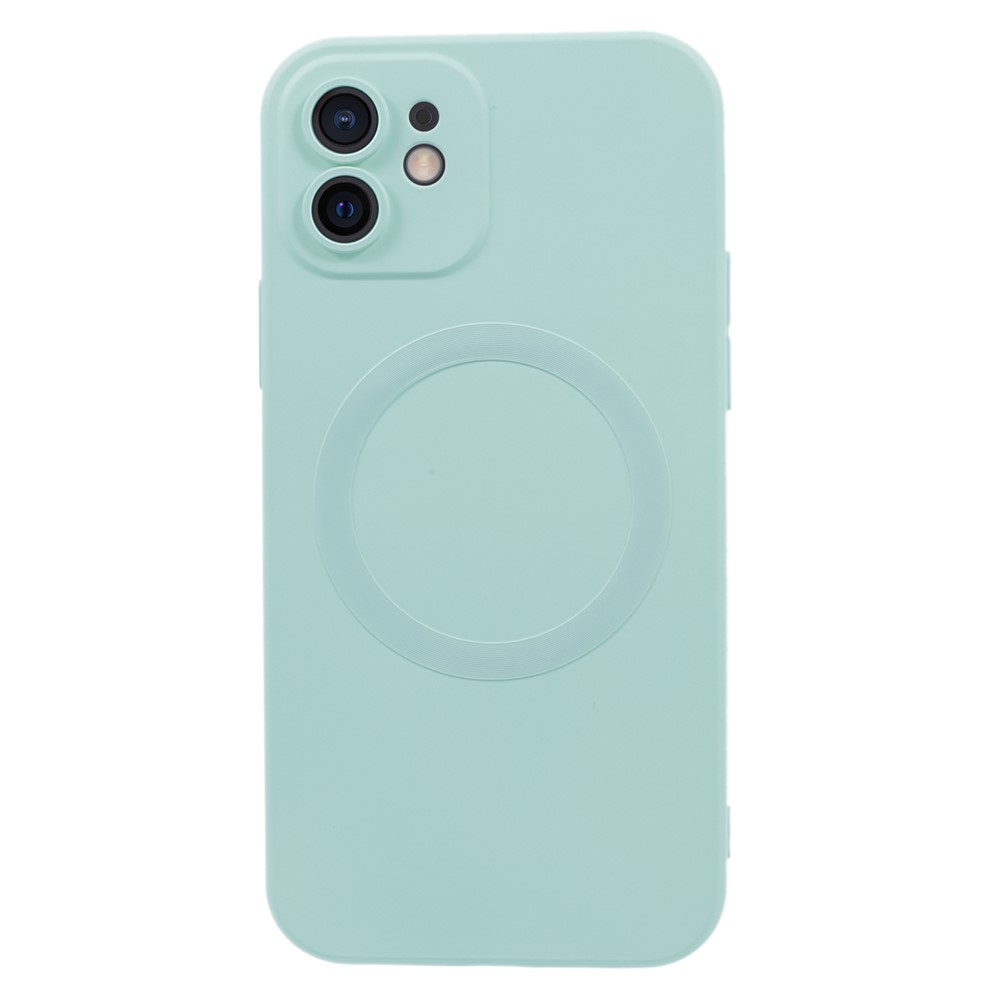 For iPhone 12 Magnetic Phone Case with Camera Lens Protector Compatible with MagSafe Liquid Silicone Protective Cover - Mint Green