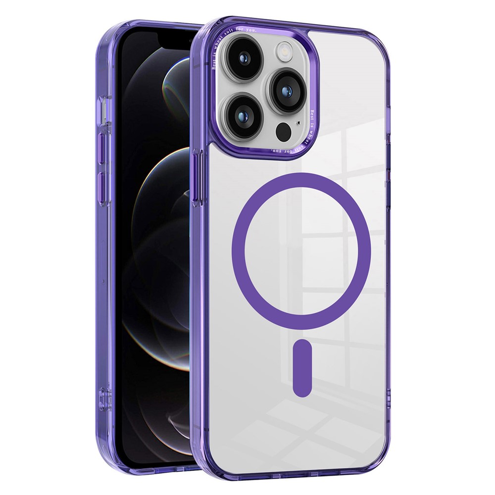 For iPhone 12 / 12 Pro Magnetic Phone Case Transparent PC + TPU Cover Compatible with MagSafe - Purple