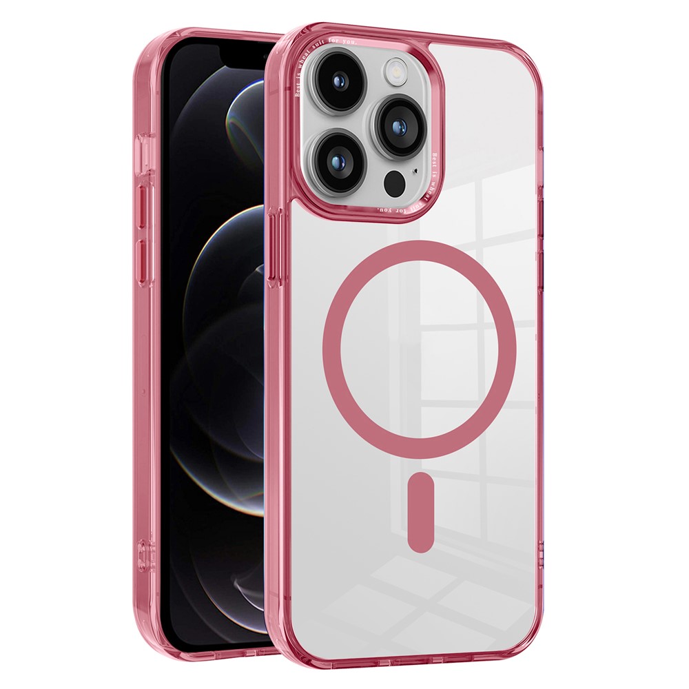 For iPhone 12 / 12 Pro Magnetic Phone Case Transparent PC + TPU Cover Compatible with MagSafe - Pink